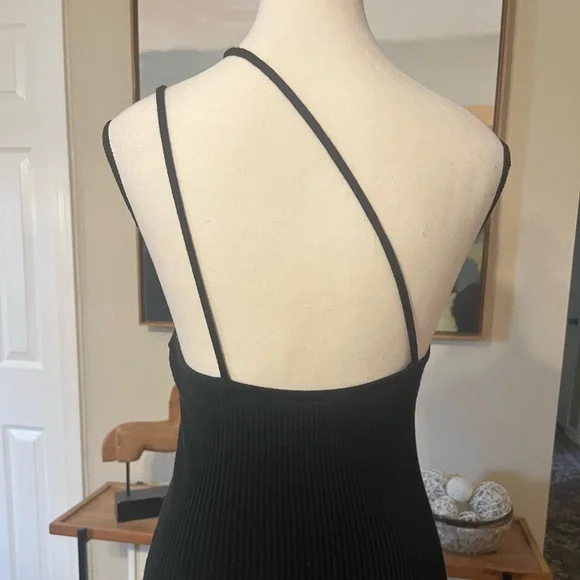 Abercrombie & Fitch Black Ribbed Asymmetrical Strappy Maxi Dress Small Tall - Picture 4 of 12